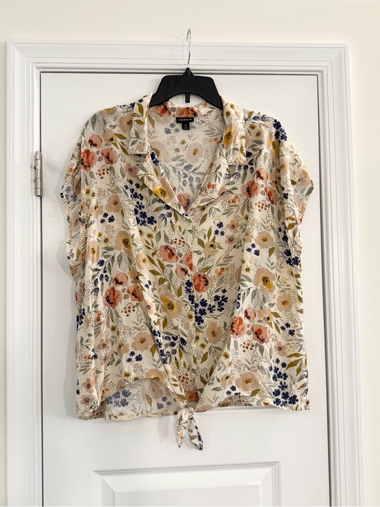 torrid Tops - Torrid Floral Button Front Tie Blouse Size 0 (L) Boho Cottagecore